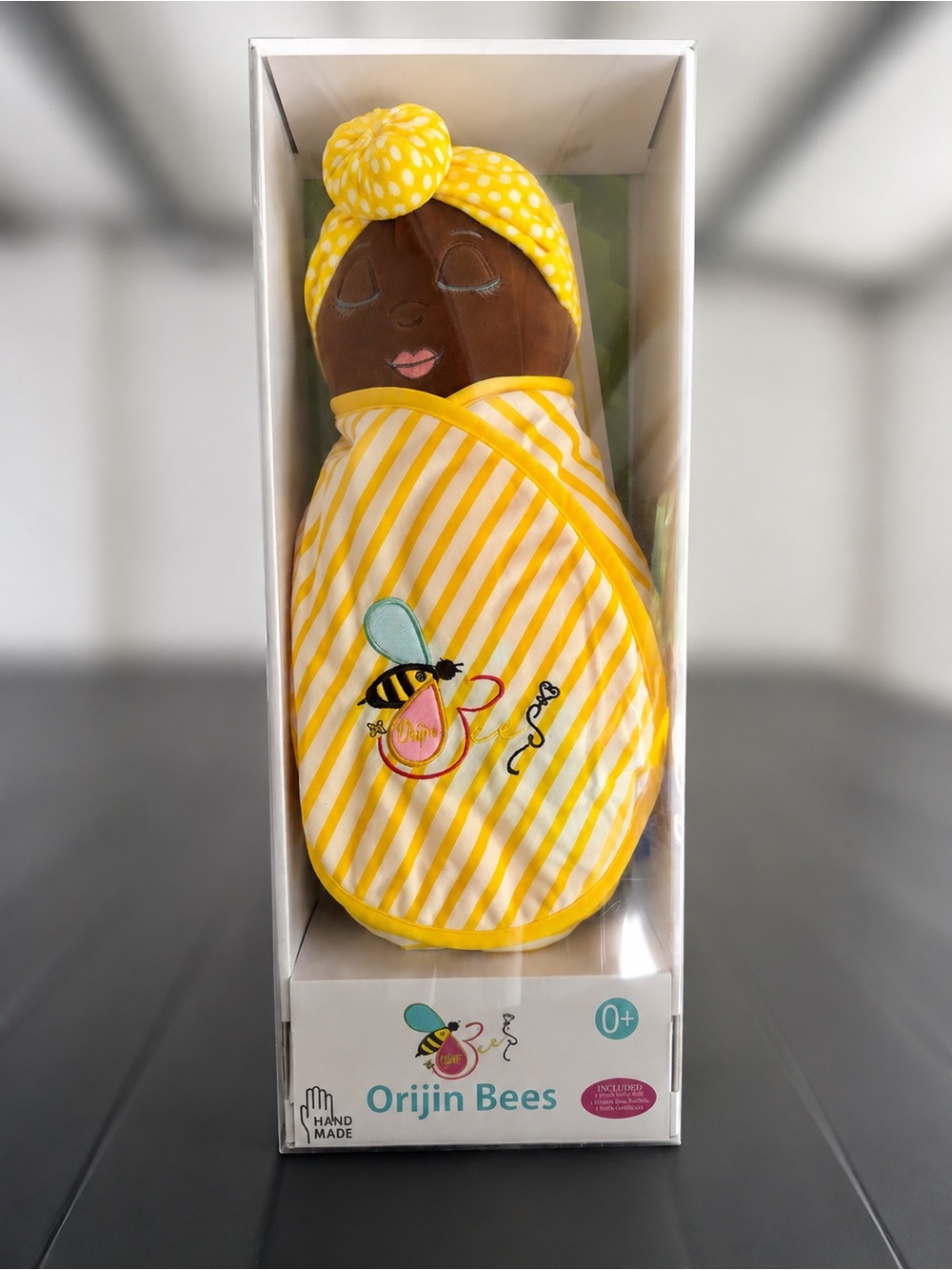 Orijin Bees Yellow Striped Baby Swaddle Doll- Hand Made